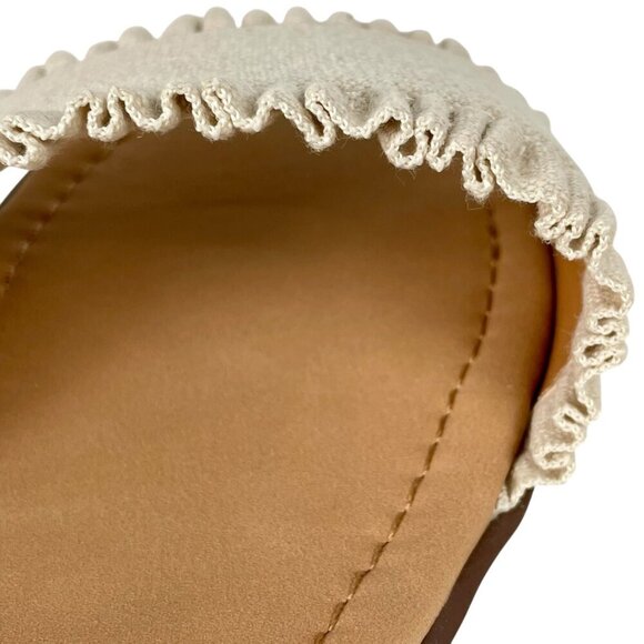 NWT Joie Eidel Canvas Ruffle Cream Flat Slide Sandals 9 Boho Bohemian Beachy - Picture 10 of 11